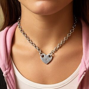 Sterling Silver Heart Connector Pendant, 925, Genuine 0.50-Ct Diamond, ~1”